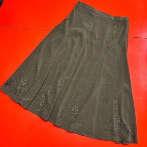 TAN JAY FAUX LEATHER MOLE SKIN SUADE LONG AKORT STUD ACCENTS LAZER CUT DETAIL